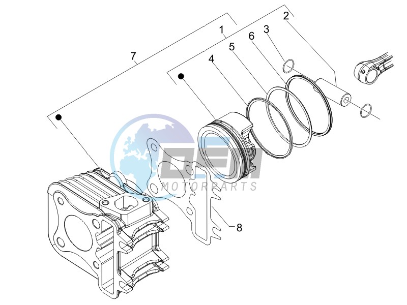 Cylinder-piston-wrist pin unit