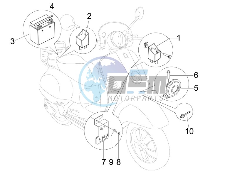 Control switches - Battery - Horn