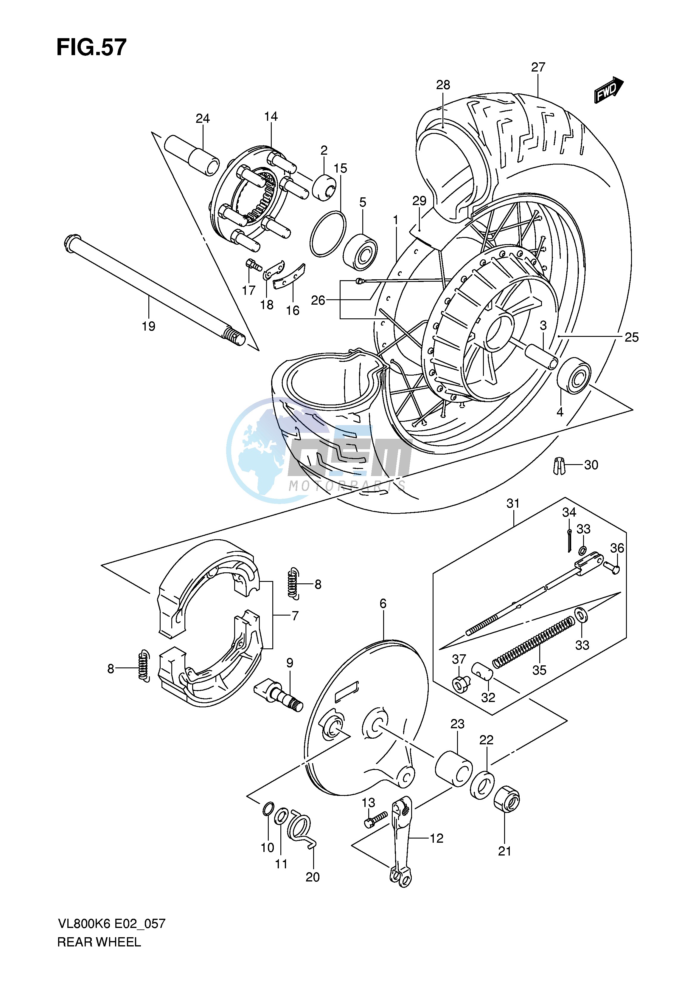 REAR WHEEL (VL800K6 UK6 K7 UEK7 K8 UEK8 K9 UEK9 L0 UEL0)