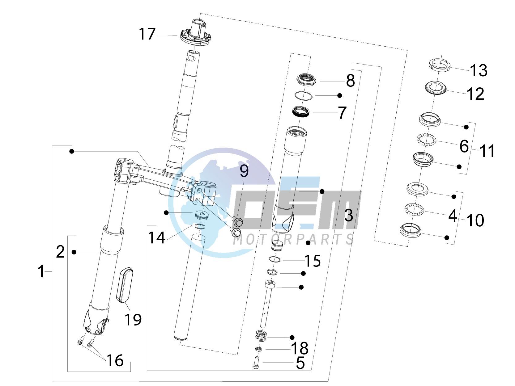 Fork/steering tube - Steering bearing unit