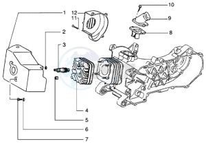 NRG 50 power DT drawing Cylinder head - Cooling hood - Inlet and induction pipe