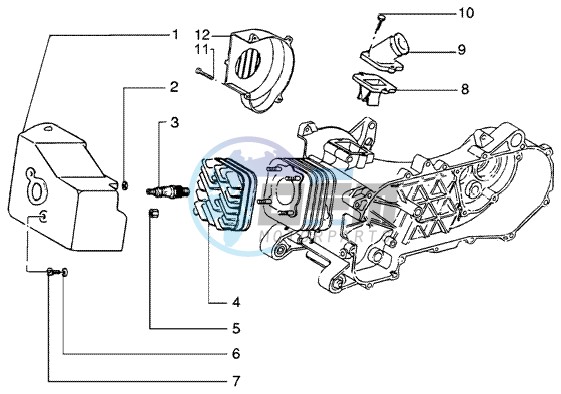 Cylinder head - Cooling hood - Inlet and induction pipe