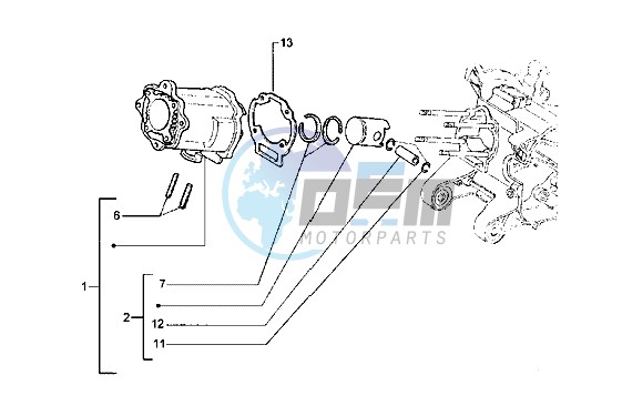 Cylinder-piston-wrist pin assy