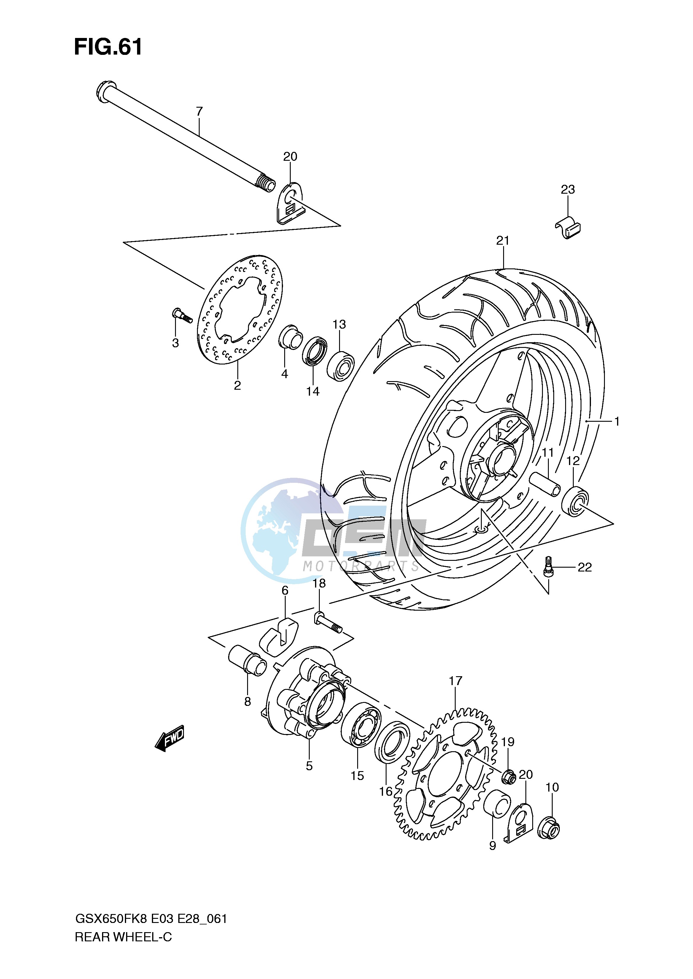 REAR WHEEL (GSX650FK8 FK9 FL0)