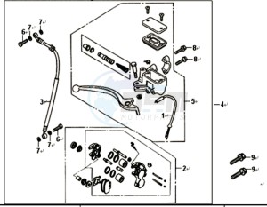 ALLO 50 45 KMH drawing VOORBRAKE CALIPER / BRAKE LEVER /BRAKE LINES