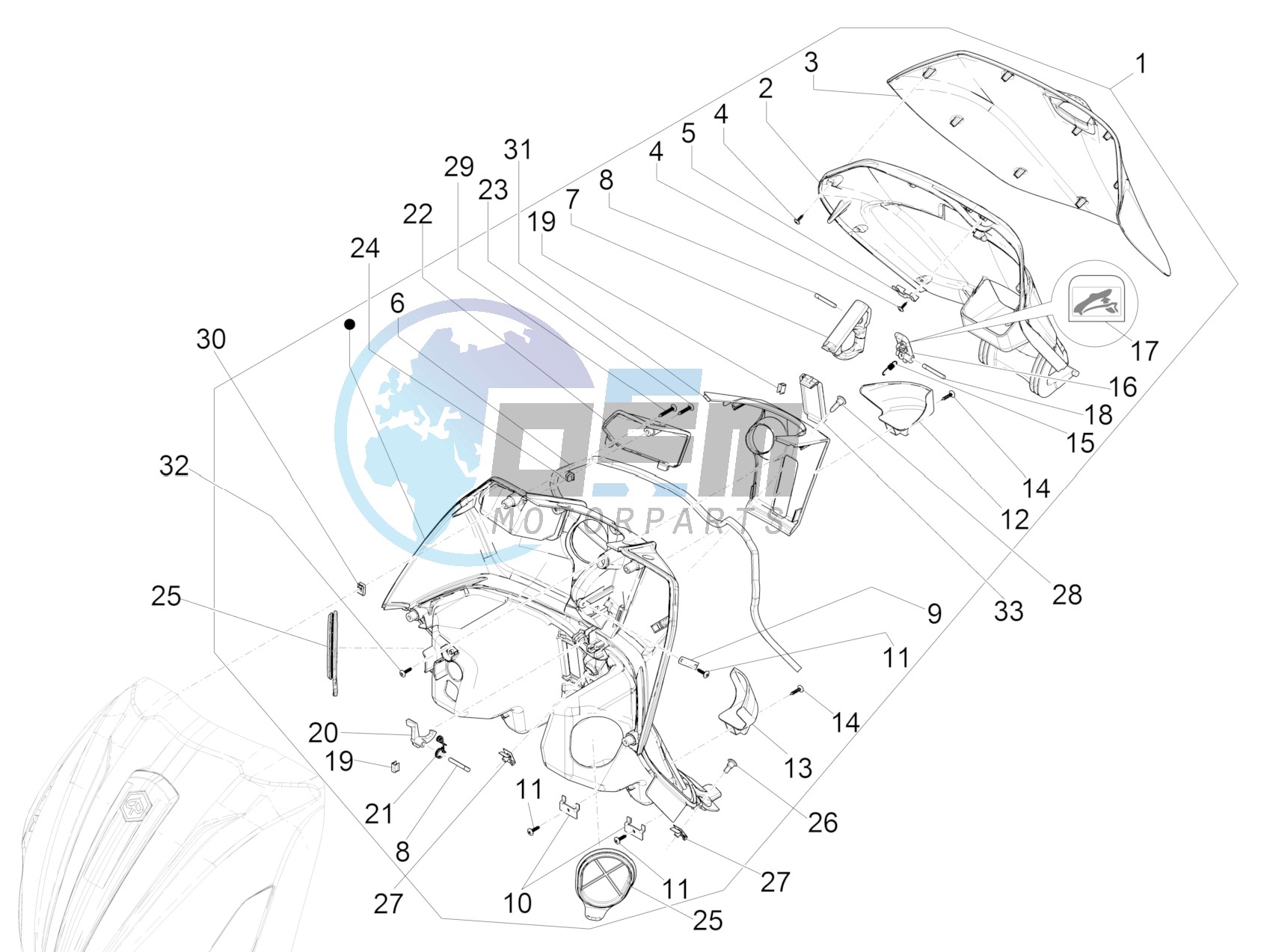 Front glove-box - Knee-guard panel