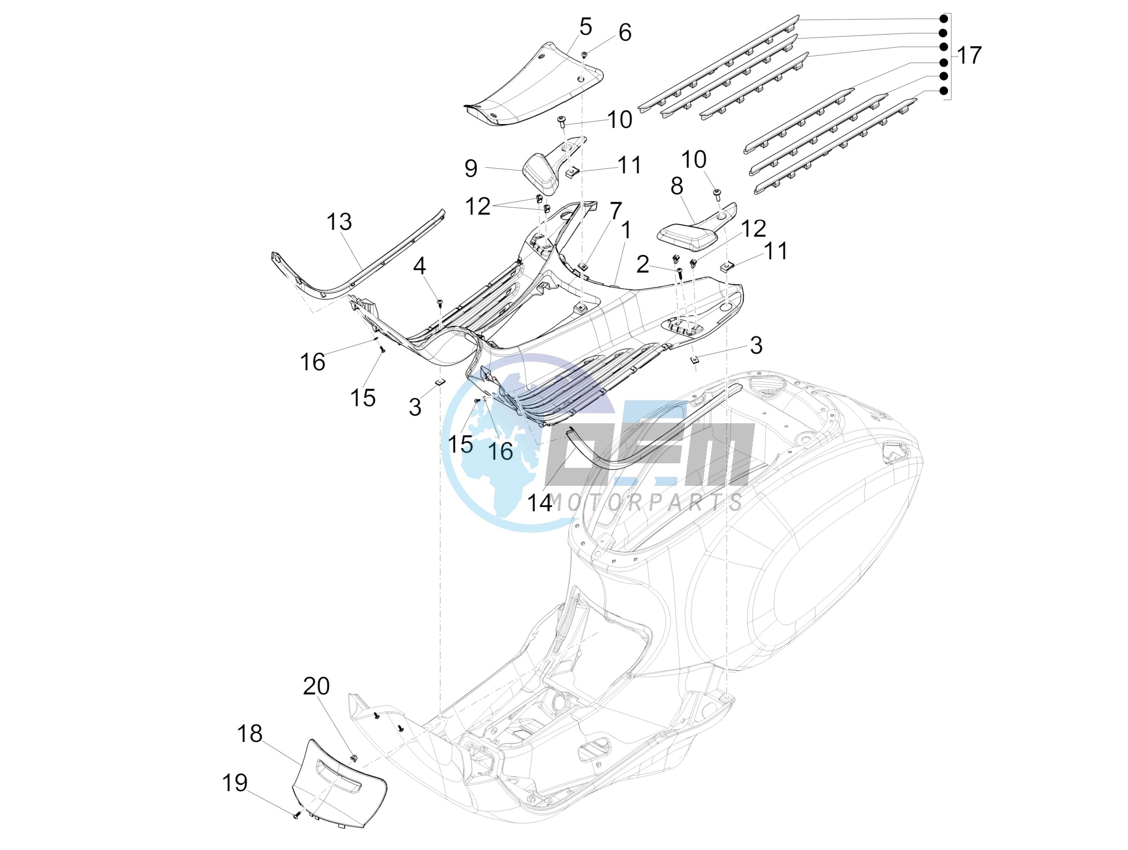 Central cover - Footrests