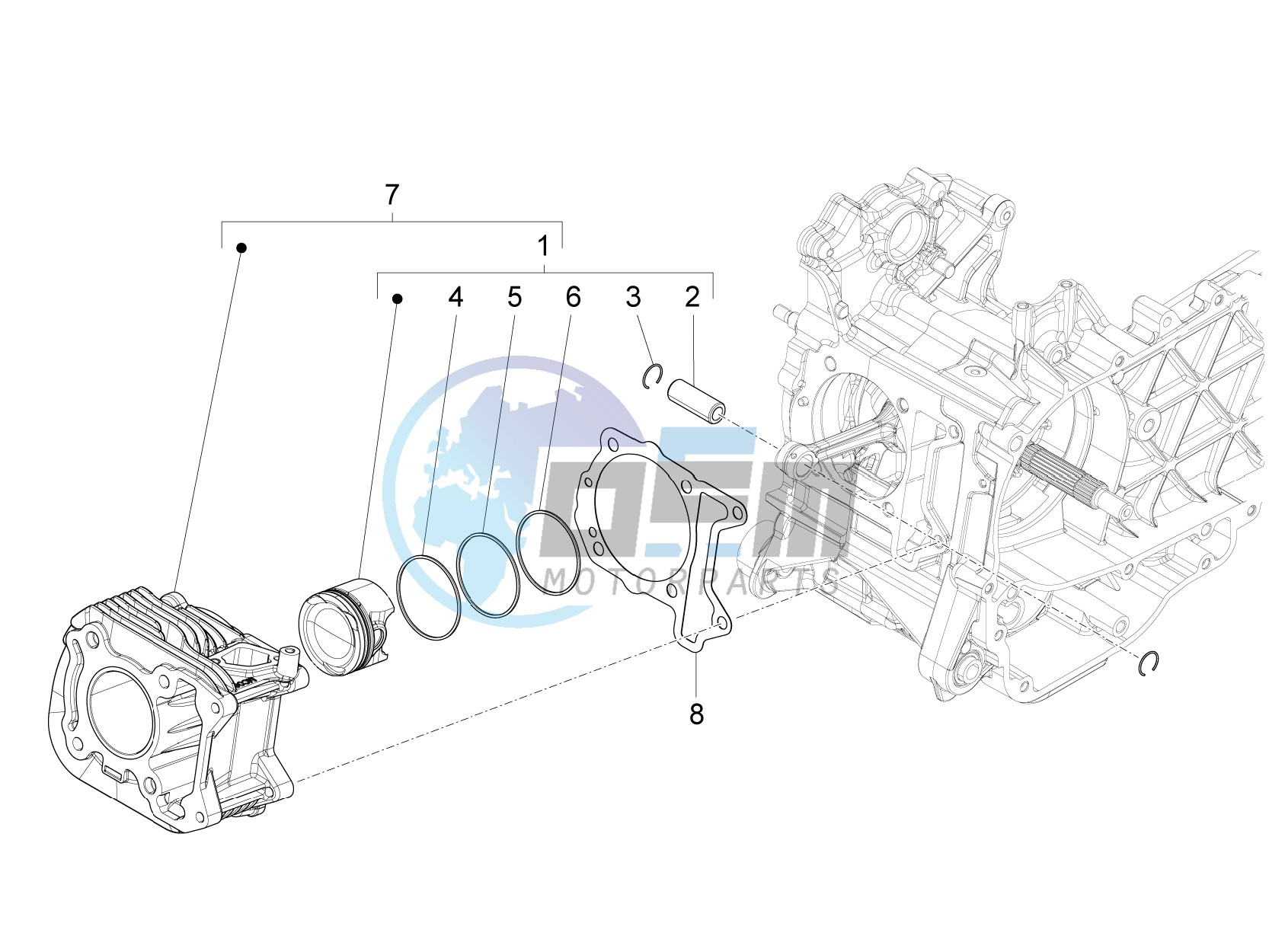 Cylinder-piston-wrist pin unit