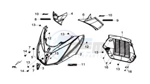 Joymax 300i ABS drawing FR PLATE / INDICATORS / INNER LEG SHIELD