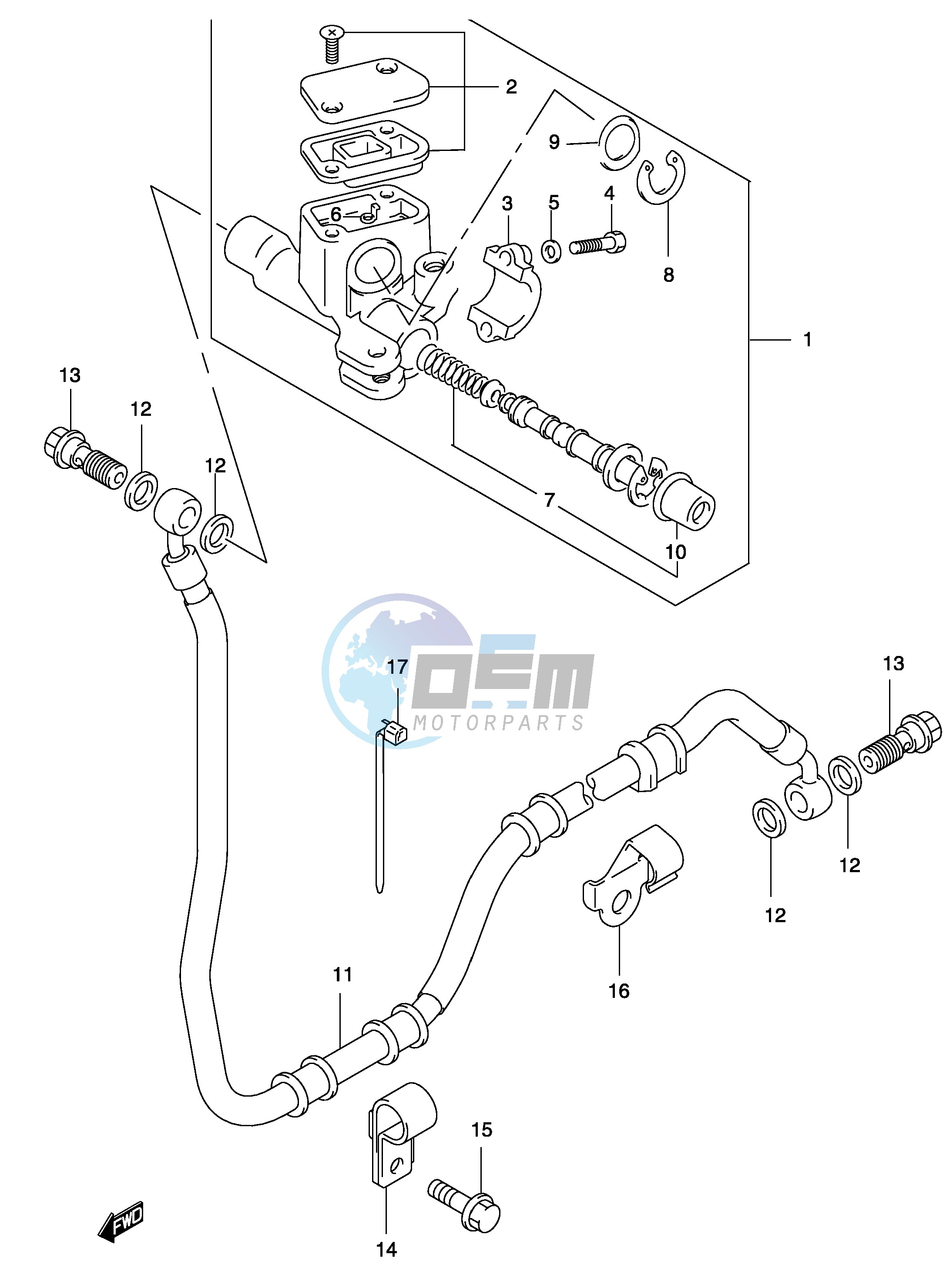 REAR MASTER CYLINDER (MODEL AY50WR K1 K2  AY50W K3 K4)