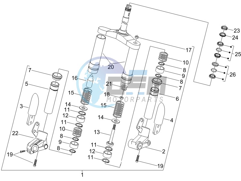 Fork steering tube - Steering bearing unit