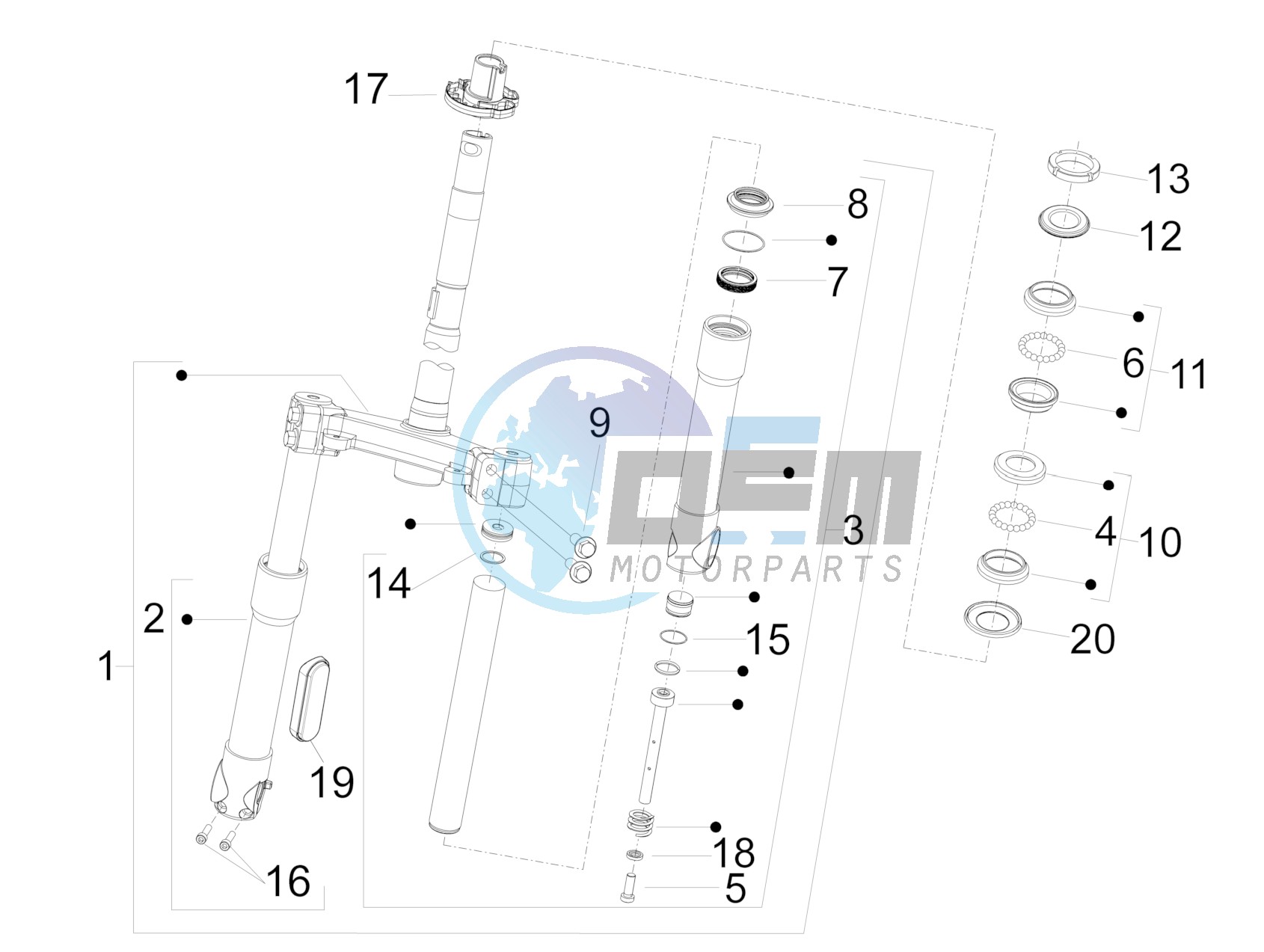 Fork/steering tube - Steering bearing unit