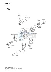 RM-Z250 (E19) drawing GEAR CHANGE DRUM SHIFT FORK