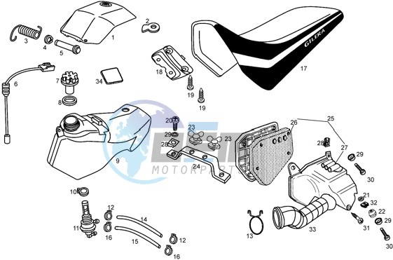 Fuel tank-filter box-seat