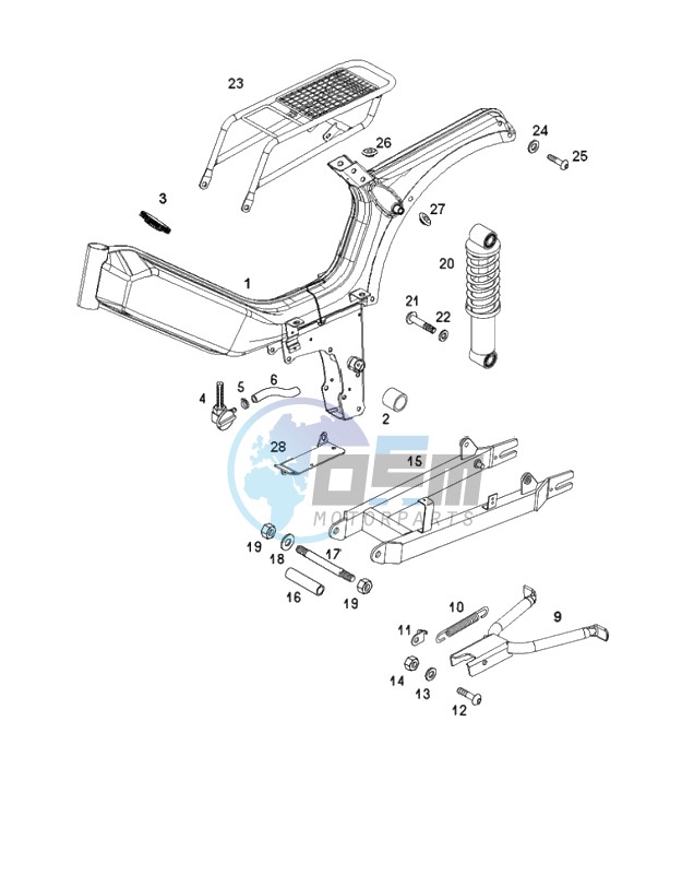 Frame-rear fork-central stand