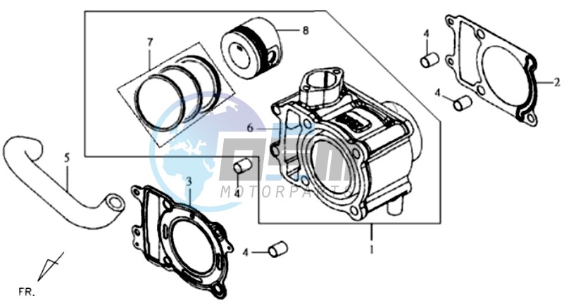 CYLINDER MET PISTON / CYLINDER GASKETS TOP AND BOTTOM