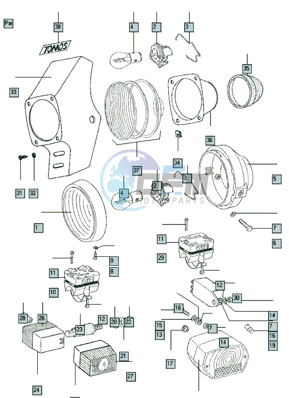 Head lamp-rear lamp