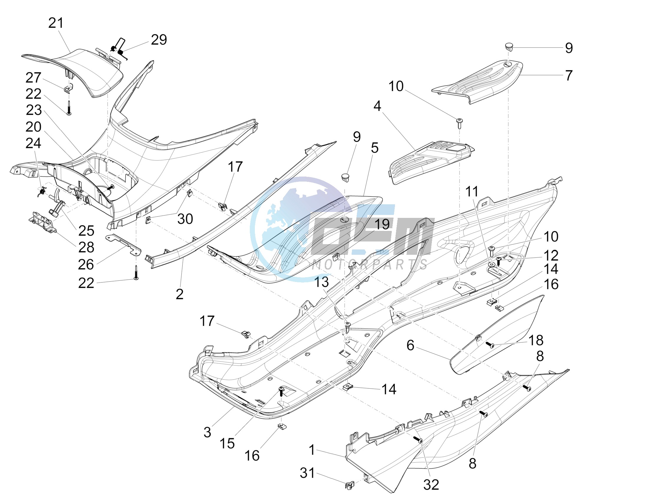 Central cover - Footrests