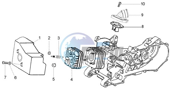 Cylinder head - Cooling hood - Inlet and induction pipe