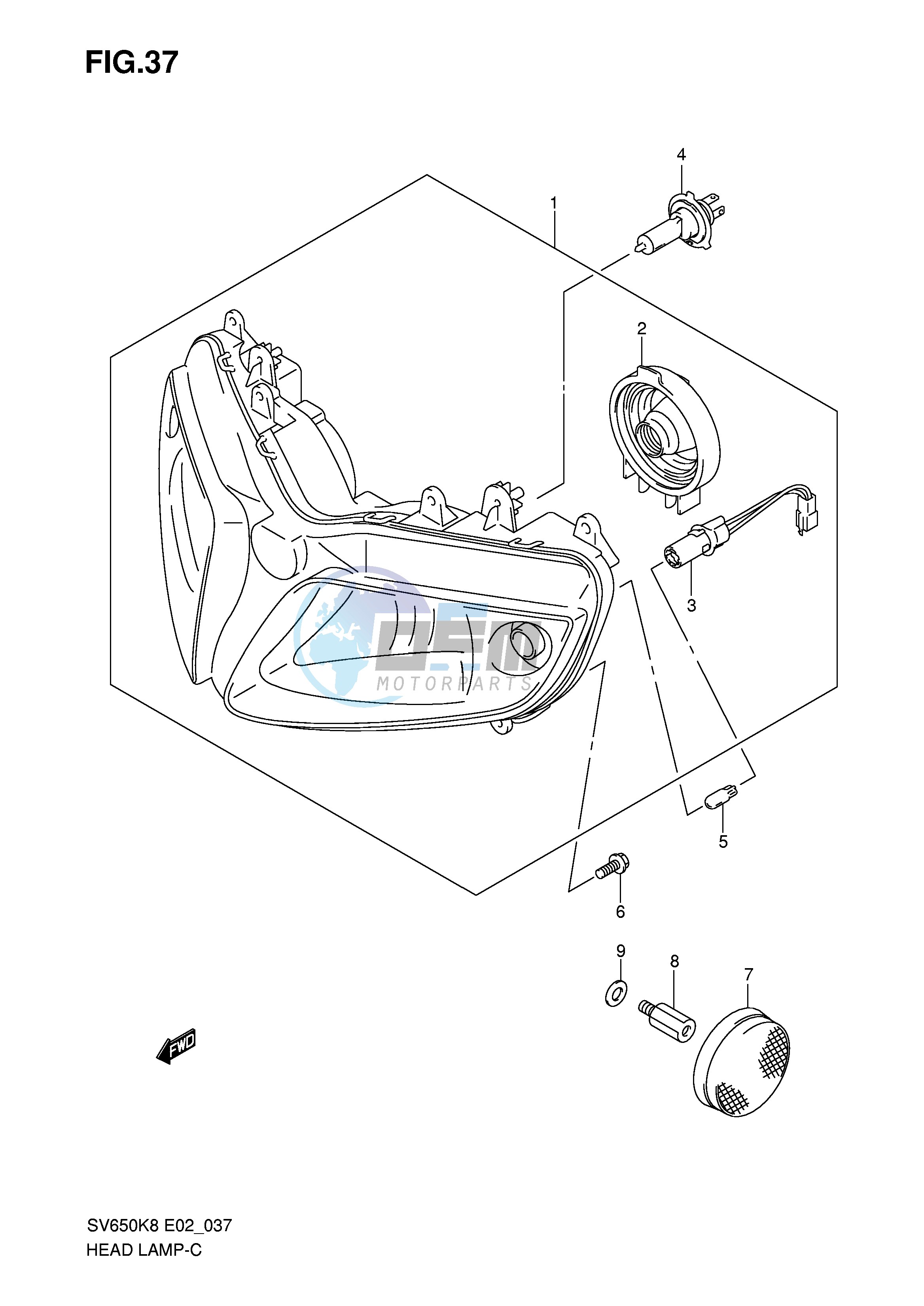 HEADLAMP (SV650SK8 SK9 SAK8 SL0 SAL0 SUL0 E24)