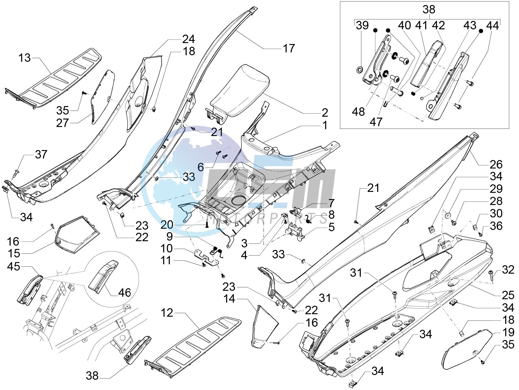 Central cover - Footrests