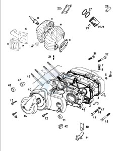 FLEXER_EX_45kmh_L1 50 L1 drawing Crankcase-cylinder-piston