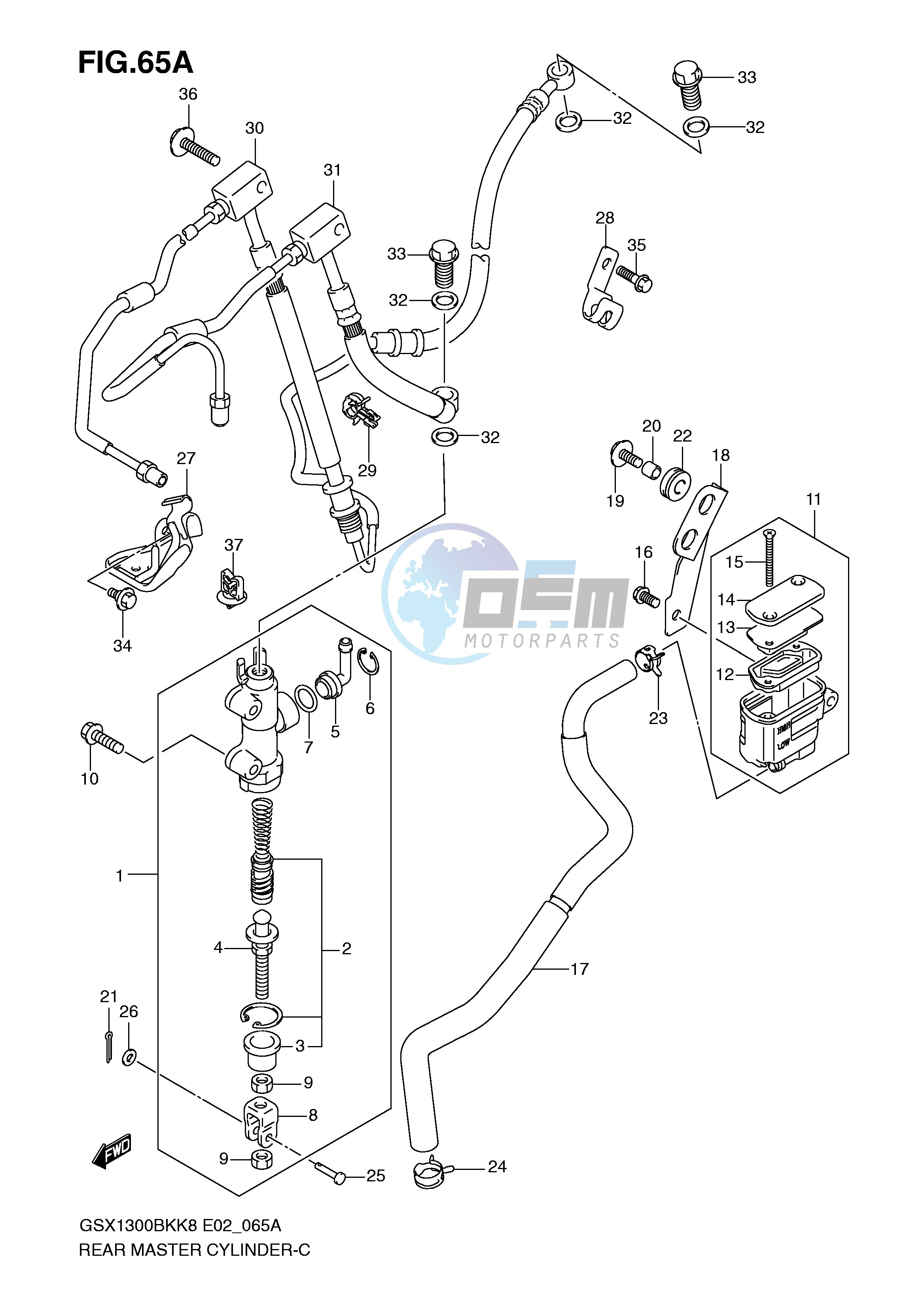 REAR MASTER CYLINDER (GSX1300BKAK8 AU2K8 AK9 AUFK9 AL0 AUFL0)