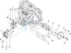 Runner 125 VX 4t e3 (UK) UK drawing Camshaft - Rocking levers support unit