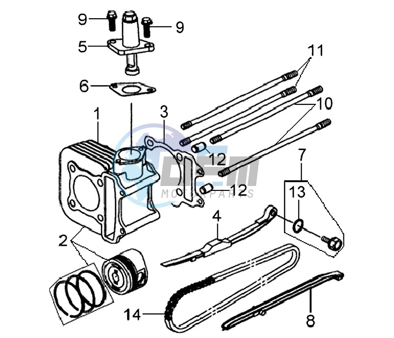 CYLINDER MET PISTON / CYLINDER GASKETS TOP AND BOTTOM