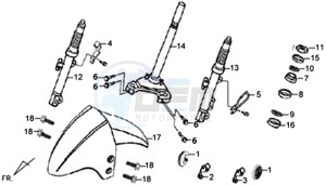 X'PRO 50 25KMH (L8) NL EURO4 drawing FRONT FORK / FRONT MUDGUARD / STEERING CROWN