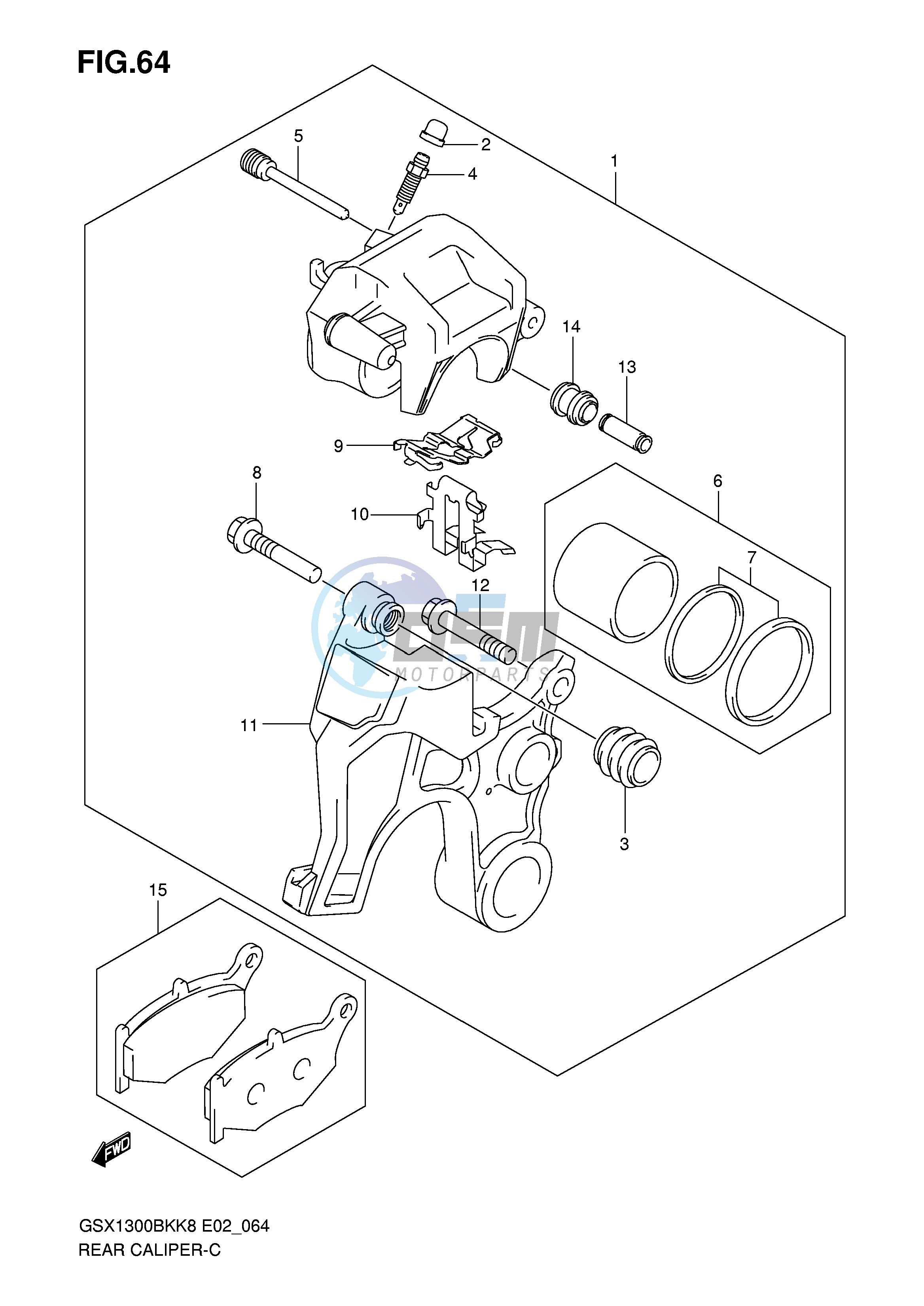 REAR CALIPER (GSX1300BKK8 U2K8 K9 UFK9 L0 UFL0)