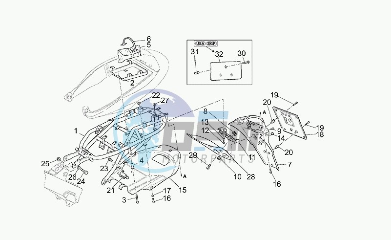 Rear frame-number plate holder