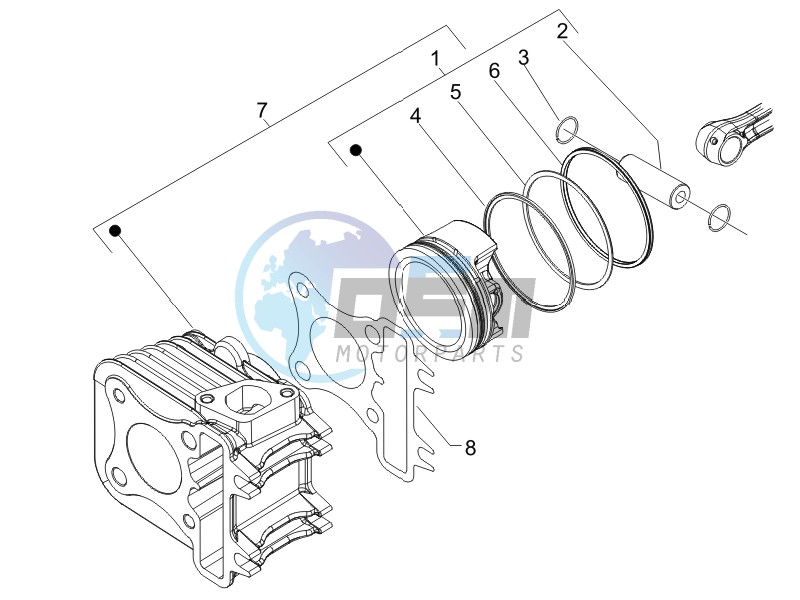 Cylinder-piston-wrist pin unit