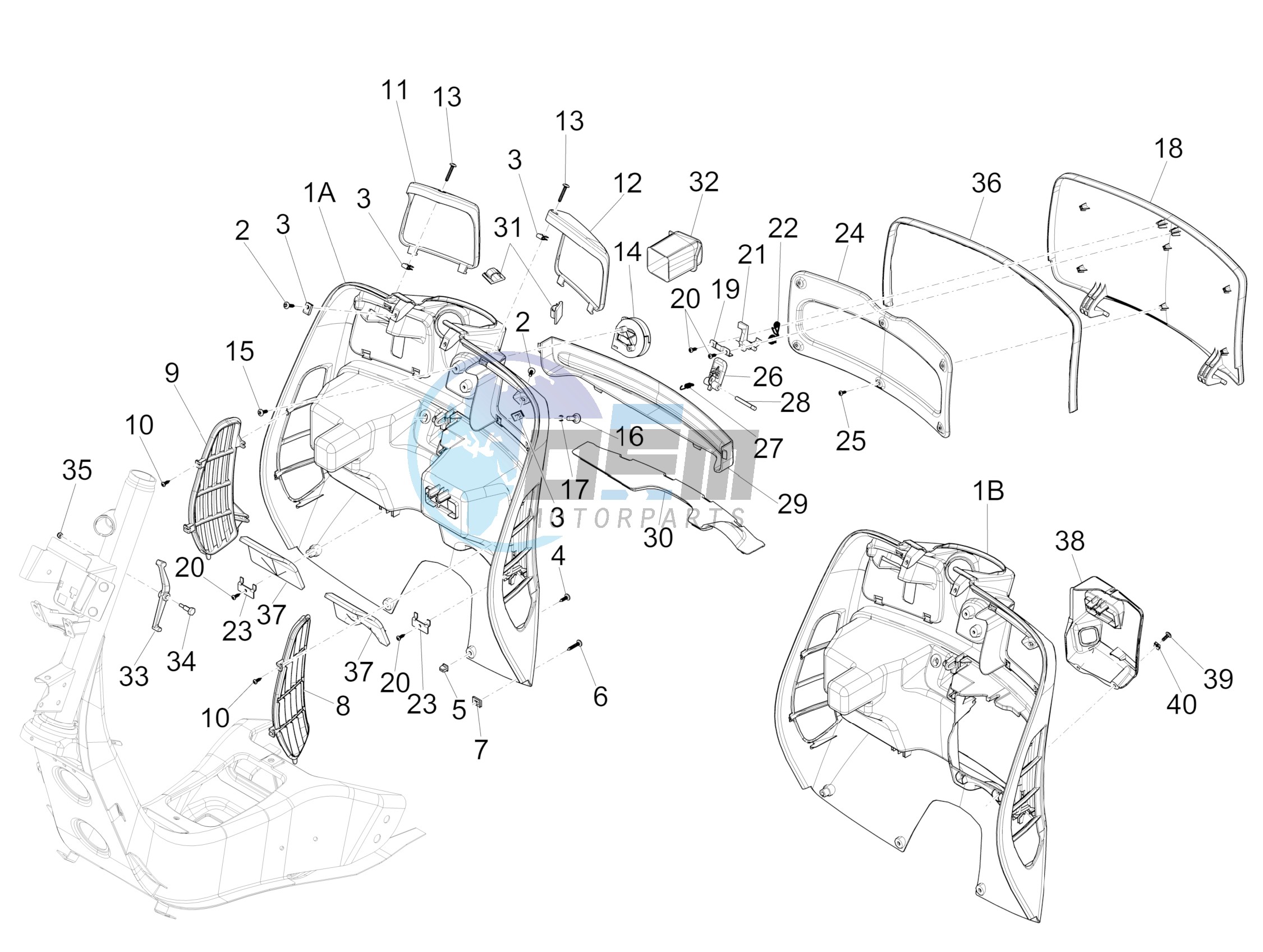 Front glove-box - Knee-guard panel