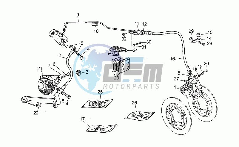 Front lh/rear brake system