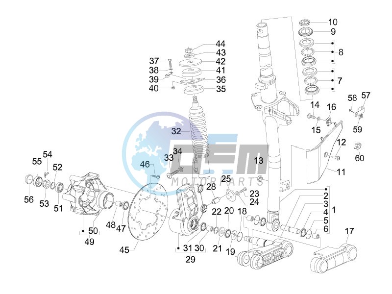 Fork - steering tube - Steering bearing unit