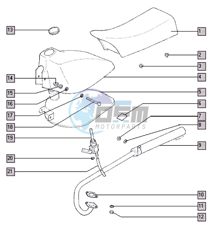 Fuel tank-seat-exhaust system