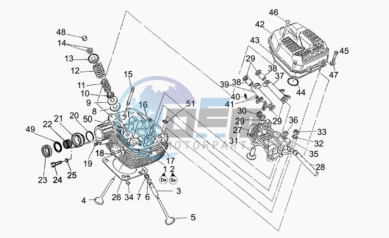 Cylinder head and valves