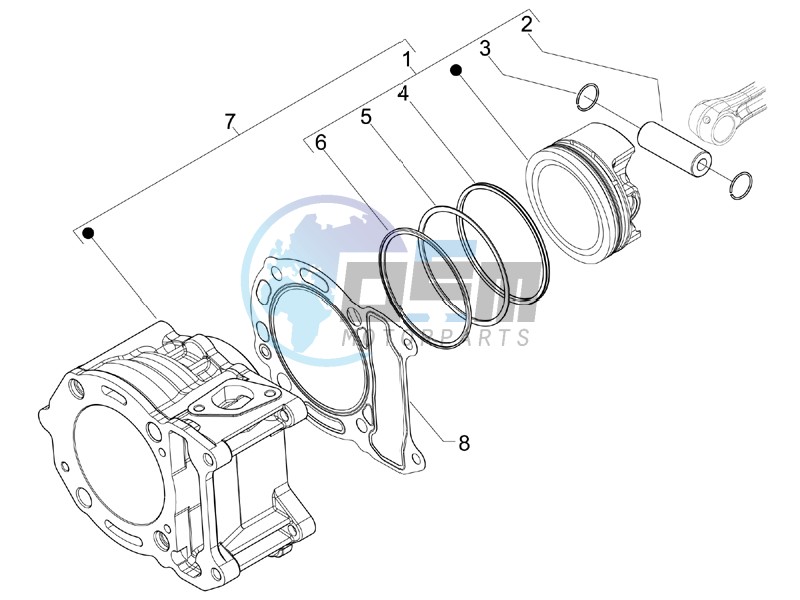 Cylinder-piston-wrist pin unit