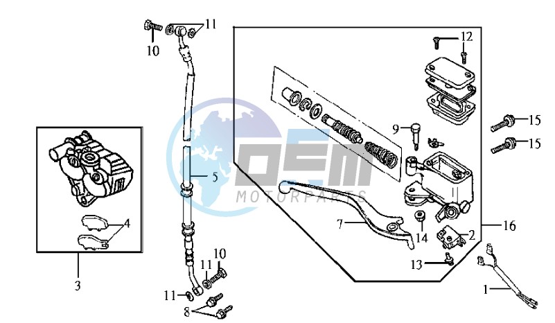 VOORBRAKE CALIPER / BRAKE LEVER /BRAKE LINES