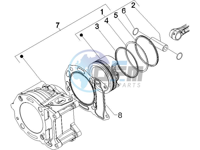 Cylinder - Piston - Wrist pin unit