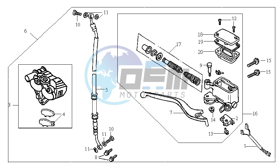 VOORBRAKE CALIPER / BRAKE LEVER /BRAKE LINES