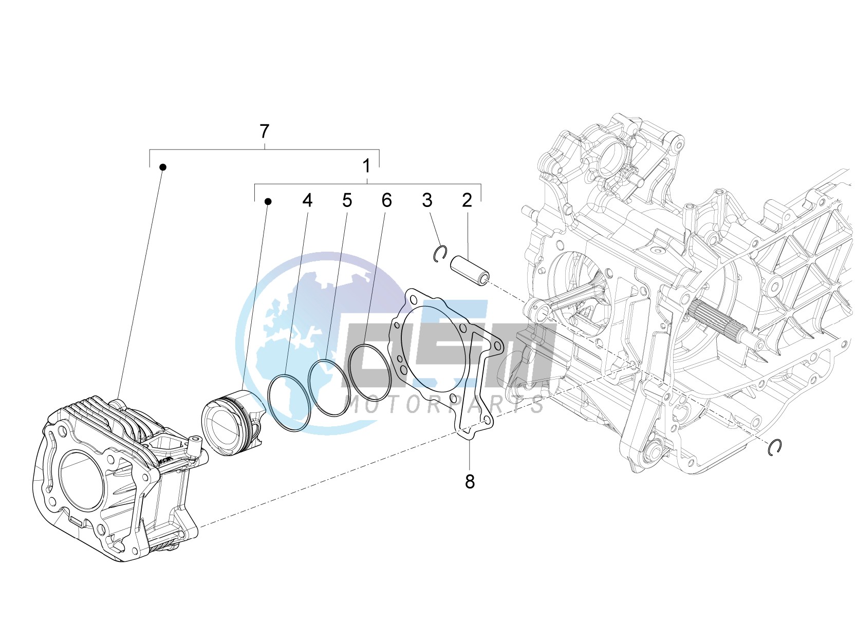 Cylinder-piston-wrist pin unit