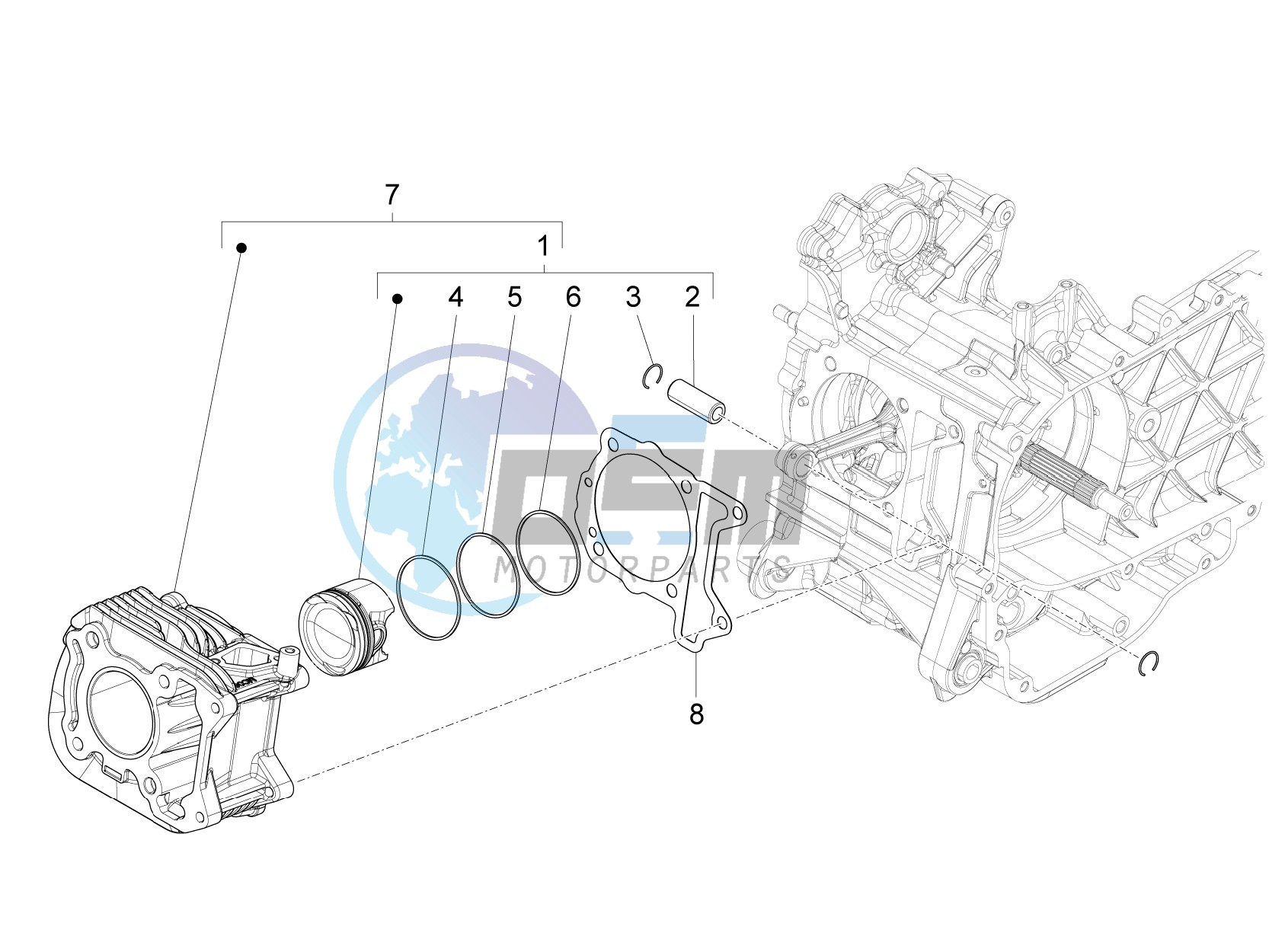 Cylinder-piston-wrist pin unit