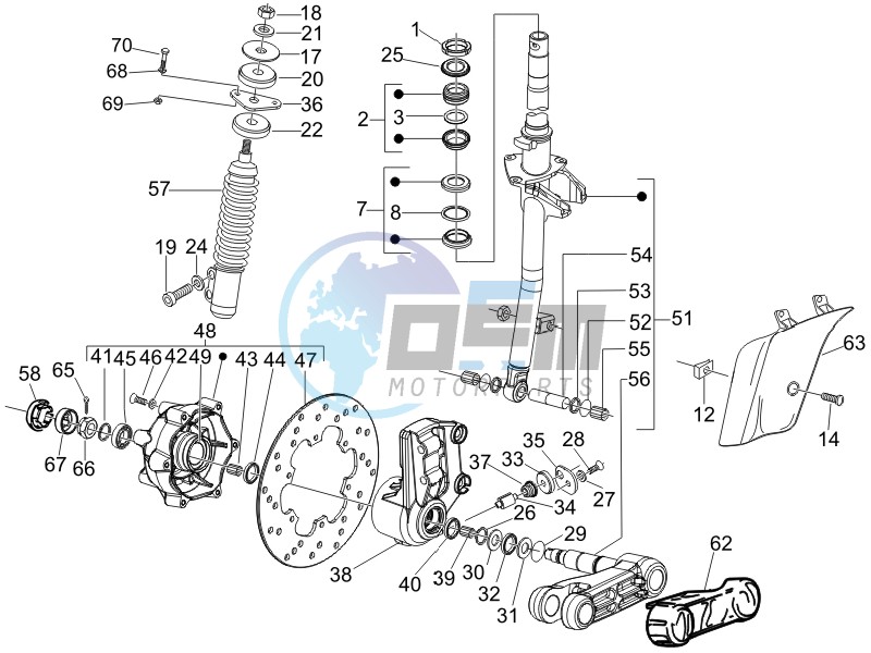 Fork - steering tube - Steering bearing unit