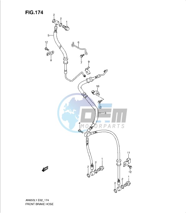 FRONT BRAKE HOSE (AN650AL1 E24)