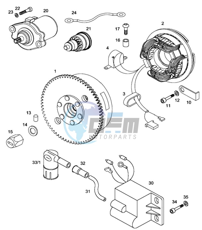 Magneto assembly-electric starter