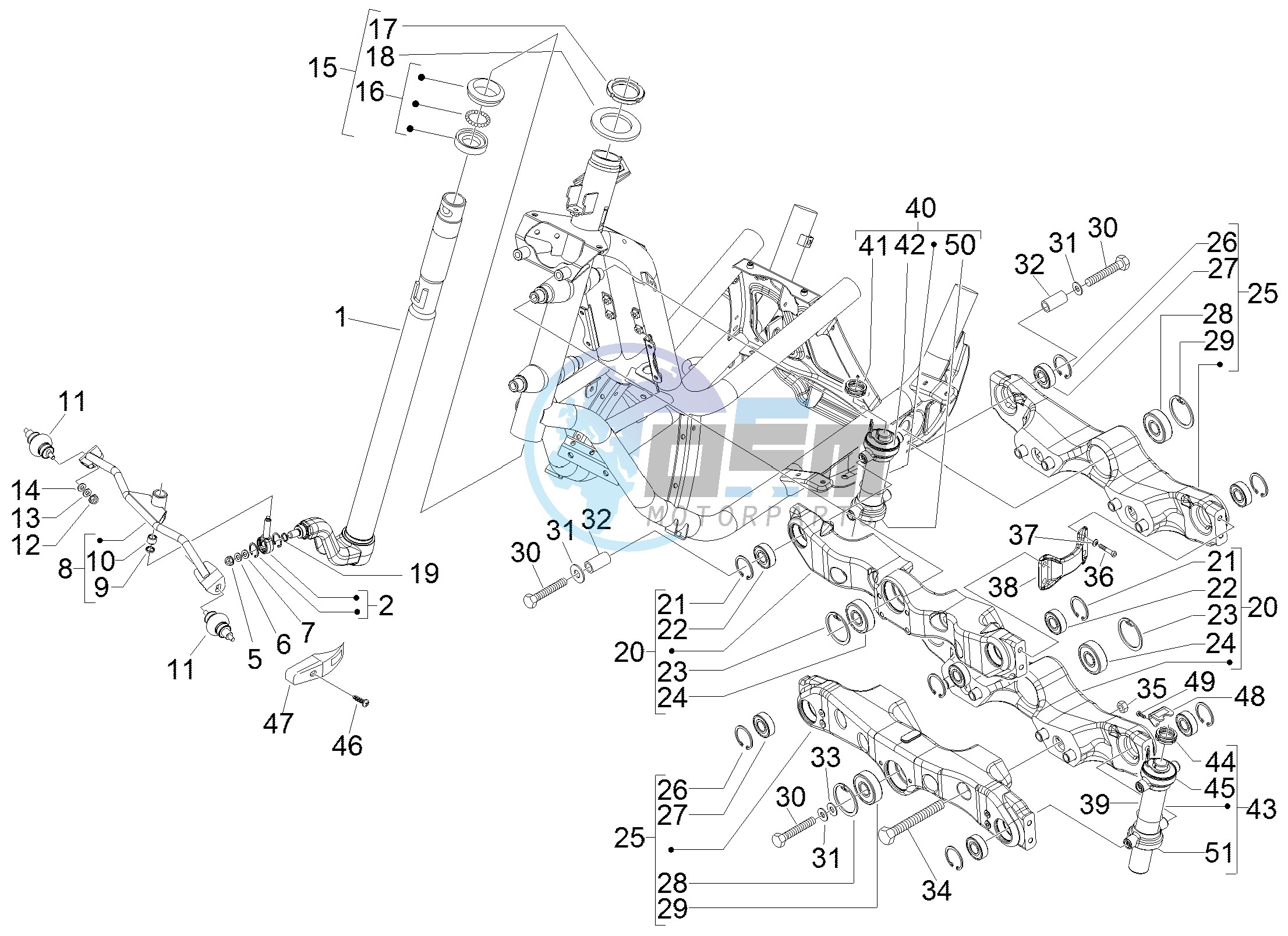 Fork steering tube - Steering bearing unit