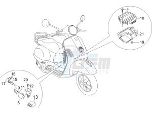 GTS 125 4T E3 UK drawing Voltage Regulators -ECU - H.T. Coil