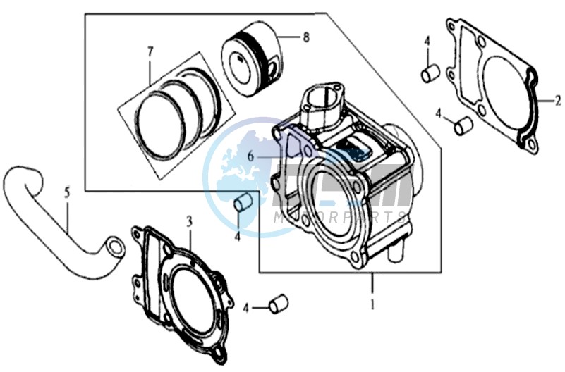 CYLINDER MET PISTON / CYLINDER GASKETS TOP AND BOTTOM